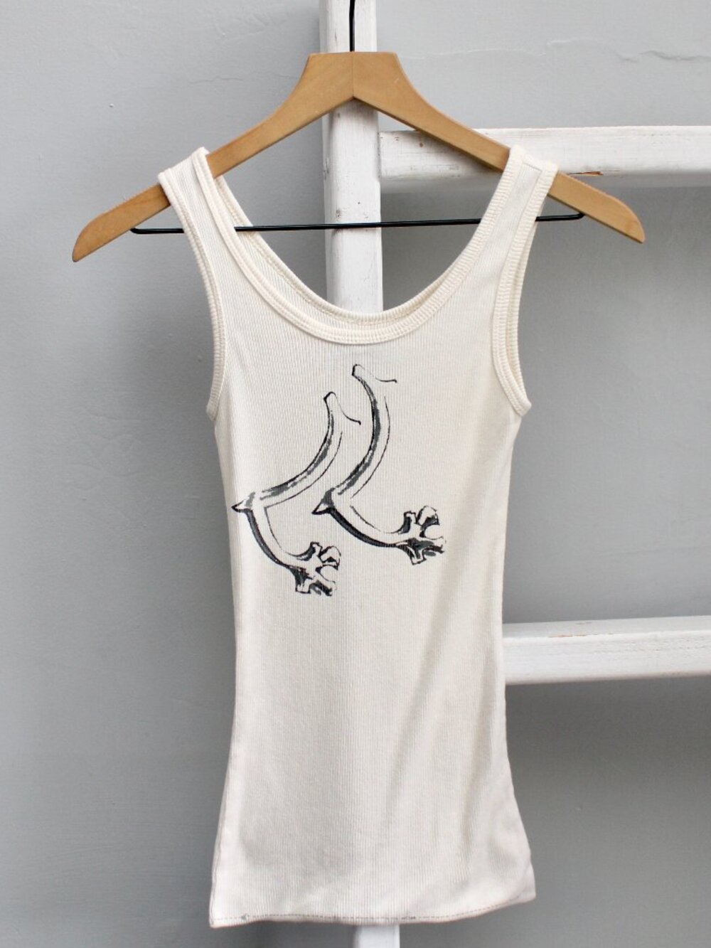 Linda Loudermilk Vintage Y2K Cream Ribbed Graphic Tank Top Size OS Small UNCUT
